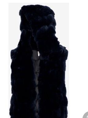 INTERMIX Yves Salomon Rex Rabbit Hooded Blue Fur Vest